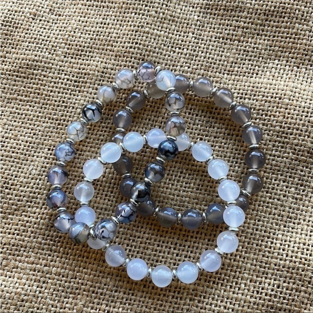 black dragon vein Agate Beads Opal quartz Bracelet Stackable 7 inch stretch